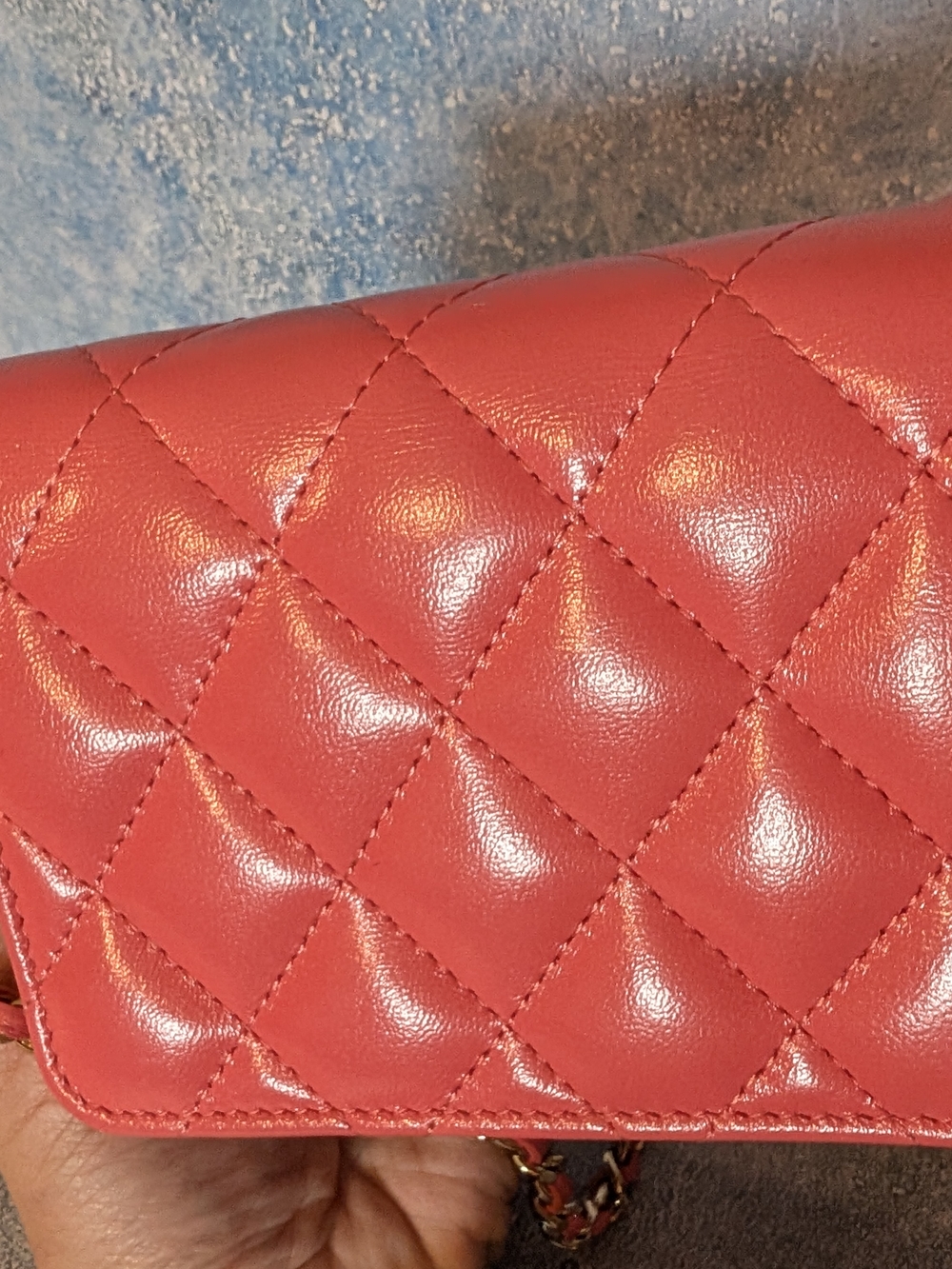 CHANEL Coral Pink Quilted Mini Bag / Wallet on Chain with Gold Hardware - Picture 9 of 16